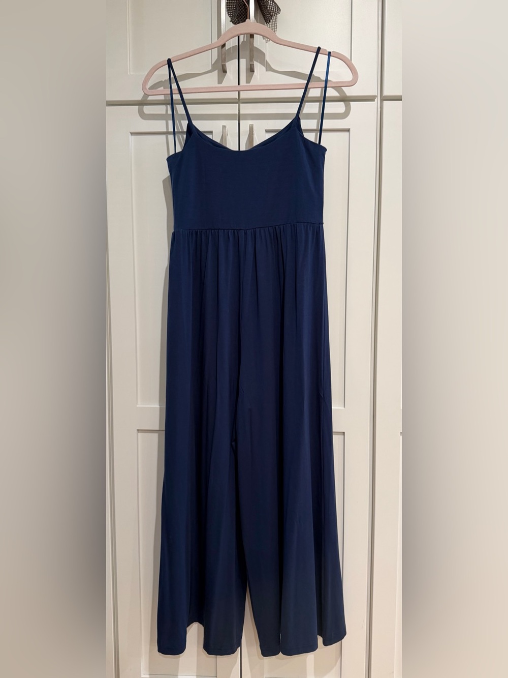 Quince Women’s Navy Blue Tencel Jersey Wide Leg Jumpsuit sz M NWT Sleeveless